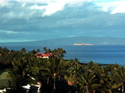 early morning view of Kahoolawe from our room at the Grand Wailea