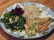 Photo of Roast tofu cutlets with horseradish sauce; ginger quinoa; kale salad with pineapple and beets